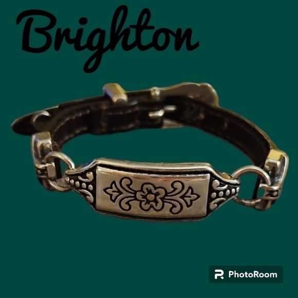 VTG BRIGHTON 1990s Floral Black Leather Belt Bracelet - Picture 1 of 9